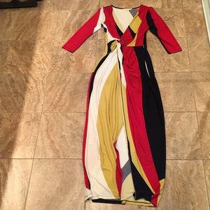 Boston Proper multicolor maxi dress, 3/4 sleeves, size 4